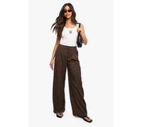 boohoo Women's Tailored Woven Straight Leg Trousers in Chocolate | Size: 16