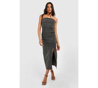 boohoo Women's Tall Bandeau Side Split Midaxi Dress in Grey | Size: 14