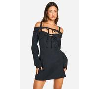 boohoo Women's Tall Bardot Cut Out Tailored Mini Dress in Black | Size: 14