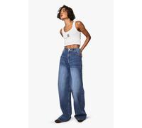 boohoo Women's Tall Basic Super Wide Leg Jean in Acid Wash Dark Blue | Size: 16/34L