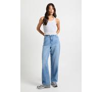 boohoo Women's Tall Basics High Waist Straight Leg Jean in Mid Blue | Size: 12/36L