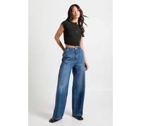 boohoo Women's Tall Basics High Waist Wide Leg Jean in Vintage Wash | Size: 16/36L