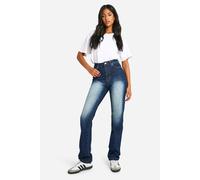 boohoo Women's Tall Basics High Waisted Straight Leg Jeans in Washed Indigo | Size: 8