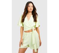 boohoo Women's Tall Beach Wrap Top & Shorts Co-Ord in Lime | Size: 8