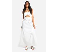 boohoo Women's Tall Bead Detail Linen Look Maxi Dress in White | Size: 8