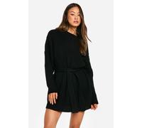 boohoo Women's Tall Belted Knitted Jumper Dress in Black | Size: Large