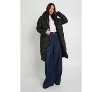 boohoo Women's Tall Belted Longline Puffer Jacket in Black | Size: 18