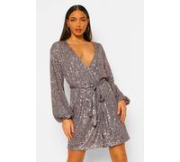 boohoo Women's Tall Belted Sequin Dress in Grey | Size: 8