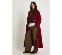 boohoo Women's Tall Belted Wool Blend Coat in Burgundy | Size: 8