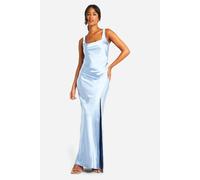 boohoo Women's Tall Bridesmaid Satin Square Neck Maxi Dress in Blue | Size: 14