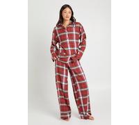 boohoo Women's Tall Brushed Check Long Sleeve Shirt & Trousers Pyjama Set in Pink | Size: 6