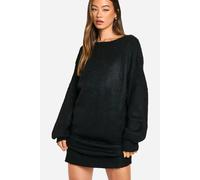 boohoo Women's Tall Brushed Low Back Oversized Jumper Dress in Black | Size: Medium