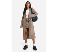 boohoo Women's Tall Check Wool Look Longline Coat in Stone | Size: 10