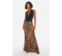 boohoo Women's Tall Chiffon Leopard Maxi Skirt in Brown | Size: 10