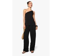 boohoo Women's Tall Chiffon Textured Draped Wide Leg Jumpsuit in Black | Size: 10