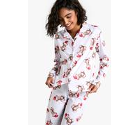 boohoo Women's Tall Christmas Bear Print Long Sleeve Shirt & Trousers Pyjama Set in Brown | Size: 12