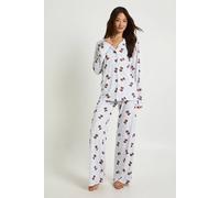 boohoo Women's Tall Christmas Dog Print Long Sleeve Shirt & Trousers Pyjama Set in Baby Blue | Size: 16