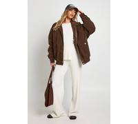 boohoo Women's Tall Chunky Rib Button Hem Detail Crew Neck Jumper & Straight Leg Trouser Co-Ord in Cream | Size: Medium