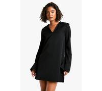 boohoo Women's Tall Collar Detail Woven Tailored Shift Dress in Black | Size: 10
