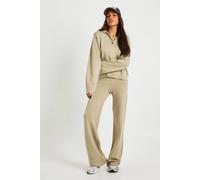 boohoo Women's Tall Collared Button Down Oversized Knitted Jumper & Straight Leg Trouser Co-Ord in Taupe | Size: Large