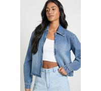 boohoo Women's Tall Collared Denim Jacket in Mid Blue | Size: 6