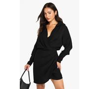 boohoo Women's Tall Collared Wrap Shirt Dress in Black | Size: 6