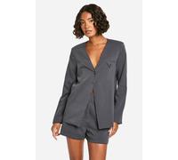boohoo Women's Tall Collarless Pinstripe Tailored Blazer in Grey | Size: 8