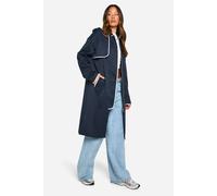boohoo Women's Tall Contrast Binding Detail Trench Coat in Navy | Size: 10