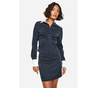 boohoo Women's Tall Contrast Pinstripe Fitted Shirt in Navy | Size: 10