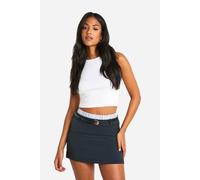 boohoo Women's Tall Contrast Stripe Boxer Waistband Belted Mini Skirt in Charcoal | Size: 10