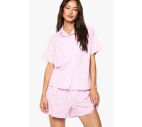 boohoo Women's Tall Cotton Poplin Pinstripe Heart Print Shirt & Short Pyjama Set in Pink | Size: 8