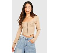 boohoo Women's Tall Crepe Corset Dip Top in Stone | Size: 10