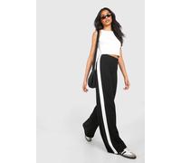 boohoo Women's Tall Crepe Side Stripe Wide Leg Trousers in Black | Size: 18