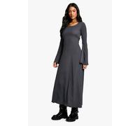 boohoo Women's Tall Crinkle Square Neck Flared Midaxi Dress in Charcoal | Size: 8