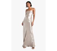 boohoo Women's Tall Diamante Satin Maxi Slip Dress in Silver | Size: 14