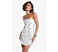 boohoo Women's Tall Disc Sequin Bandeau Mini Dress in Gun Metal | Size: 14