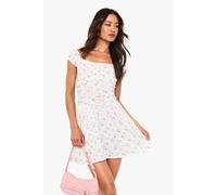 boohoo Women's Tall Ditsy Floral Puff Sleeve Skater Dress in Lemon | Size: 8