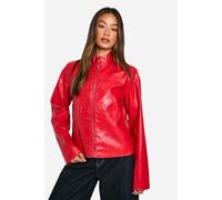 boohoo Women's Tall Embossed Faux Leather Moto Jacket in Red | Size: 8