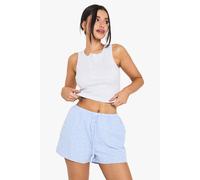 boohoo Women's Tall Embroidered Gingham Shorts in Blue | Size: 10
