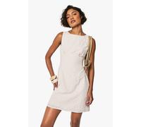 boohoo Women's Tall Embroidered Gingham Tie Back Shift Dress in Stone | Size: 16