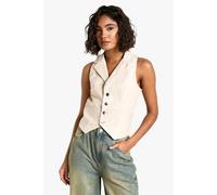 boohoo Women's Tall Faux Leather Button Down Waistcoat in Ecru | Size: 6
