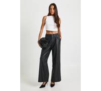 boohoo Women's Tall Faux Leather Palazzo Trousers in Black | Size: 8