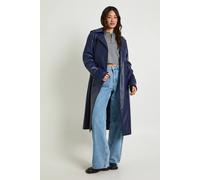 boohoo Women's Tall Faux Leather Trench Coat in Navy | Size: 16