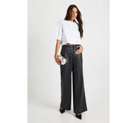 boohoo Women's Tall Faux Leather Wide Leg Trouser in Black | Size: 14