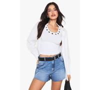 boohoo Women's Tall Flippy Wide Leg Denim Short in Mid Wash | Size: 10