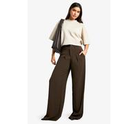 boohoo Women's Tall Fluid Belted Wide Leg Trousers in Chocolate | Size: 18