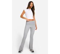 boohoo Women's Tall Fold Over Waistband Crinkle Flare Trouser in Mid Grey | Size: 12