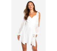 boohoo Women's Tall Godet Hem Lace Up Chiffon Skater Dress in White | Size: 8