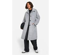 boohoo Women's Tall Herringbone Check Longline Wool Look Coat in Black/Ecru | Size: 8