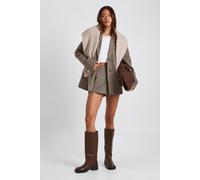 boohoo Women's Tall Herringbone Single Breasted Oversized Blazer in Brown | Size: 12